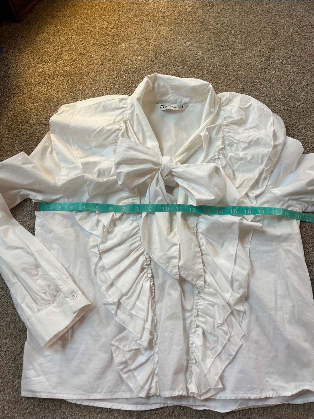 👑👑Zara 💯%Cotton Generous szS Mega Maximalist Double Ruffle Big Bow White Blouse - Picture 5 of 10